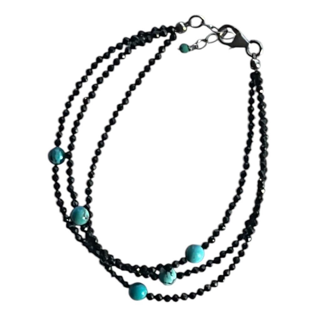 Turquoise and Black Spinel 3-Strand Bracelet - Picture 3 of 7